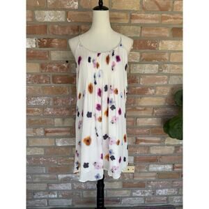 Tangerine NYC Floral Watercolor Print Silk Mini Slip Dress Small